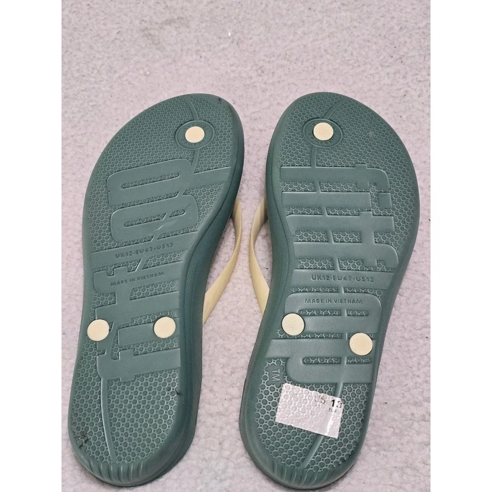 FitFlop iQushion Ergonomic Flip Flops Sage Green Cream Mens‎ 13 EU 47 UK 12